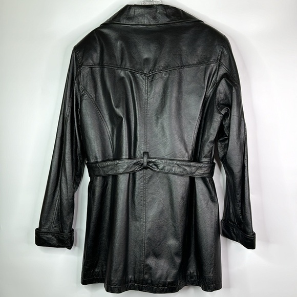 Wilson's Leather Thinsulate Black Leather Lined Belted Button Up Coat Medium - Picture 4 of 9